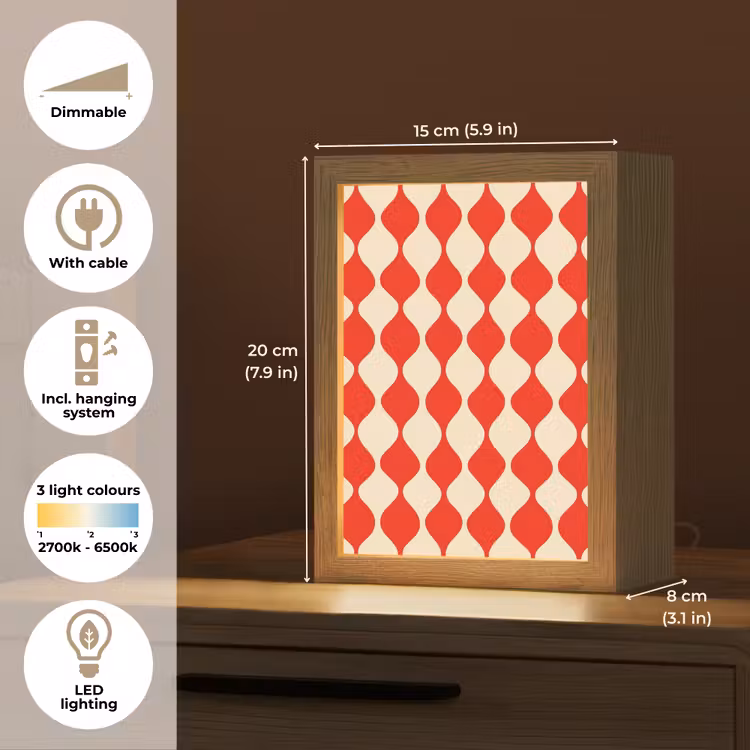 Golvend patroon - Retro - Rood - Beige Light Box met kabel (Tafellamp) klein 925 -USP_EN