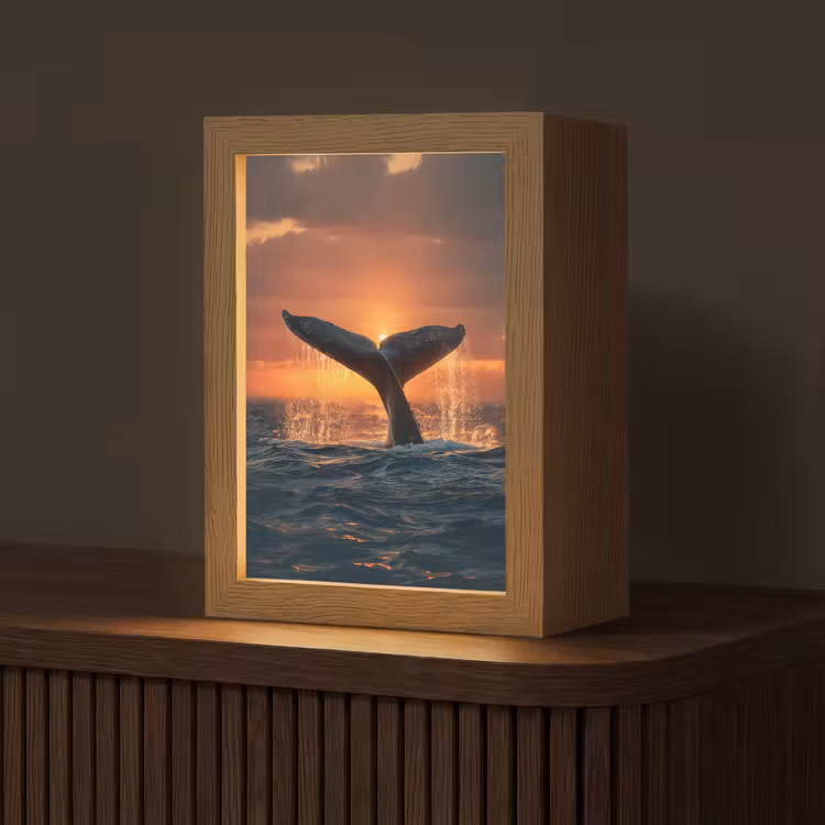 Walvis staart - Water - Zonsondergang Light Box met kabel (Tafellamp) klein -z3d_website