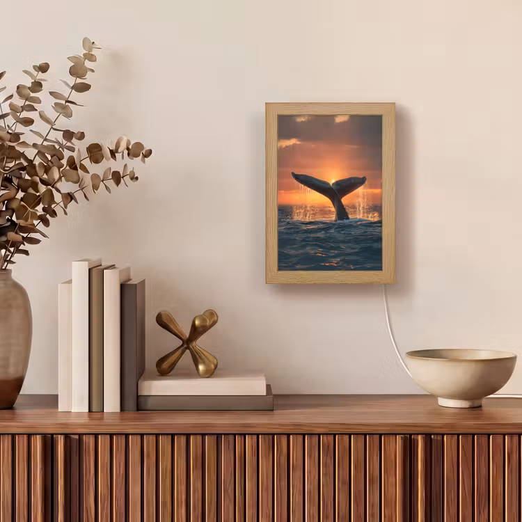 Walvis staart - Water - Zonsondergang Light Box met kabel (Tafellamp) klein -sfeer2