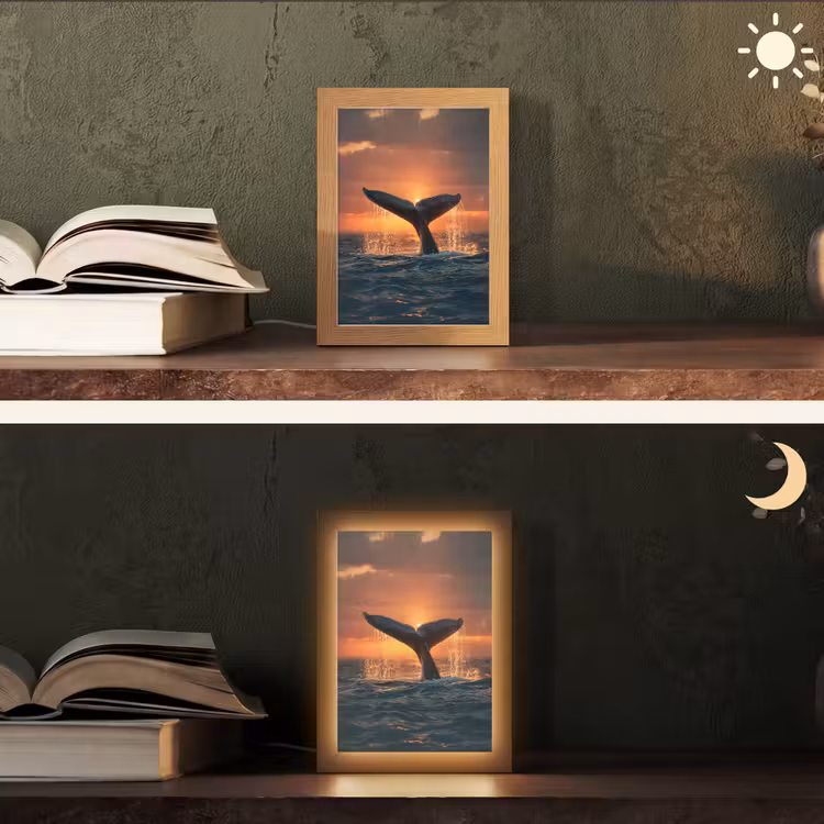 Walvis staart - Water - Zonsondergang Light Box met kabel (Tafellamp) klein -sfeer3