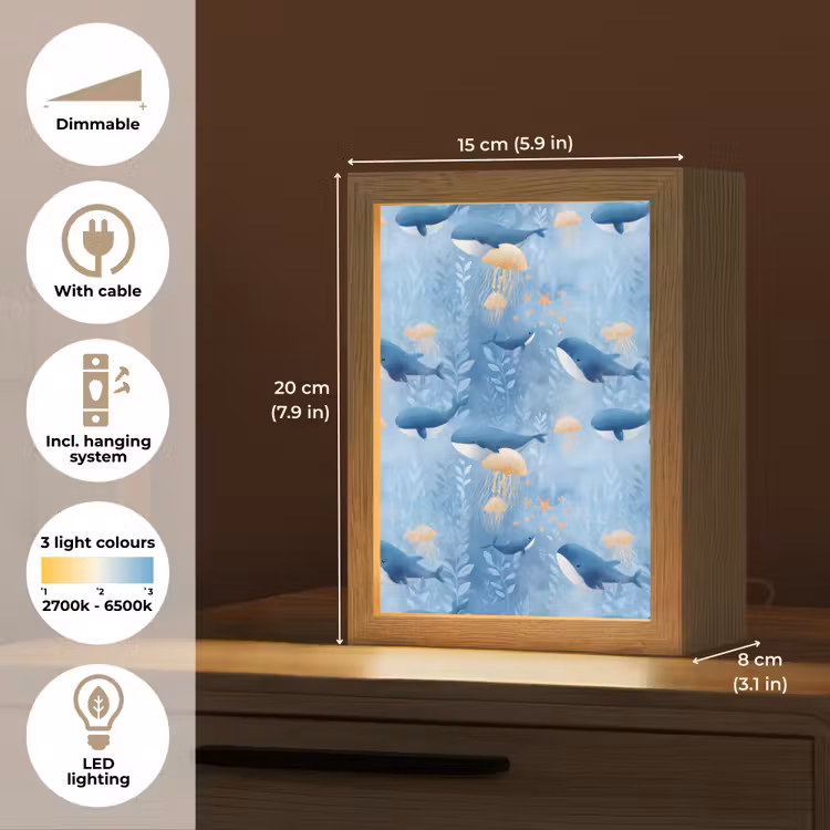 Walvissen - Oceaan - Blauw Light Box met kabel (Tafellamp) klein 925 -USP_EN