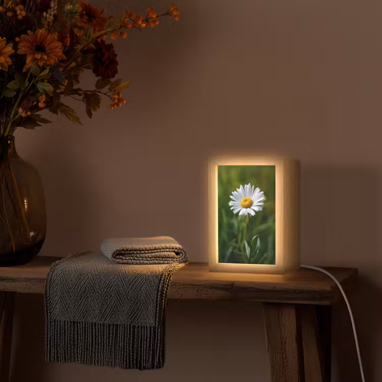 Wit - Madeliefje - Bloem - Gras Light Box met kabel (Tafellamp) klein -sfeer4