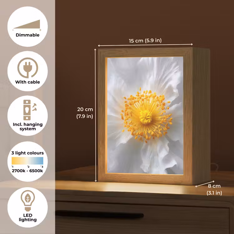 Wit - Bloem - Elegant Light Box met kabel (Tafellamp) klein -USP_EN