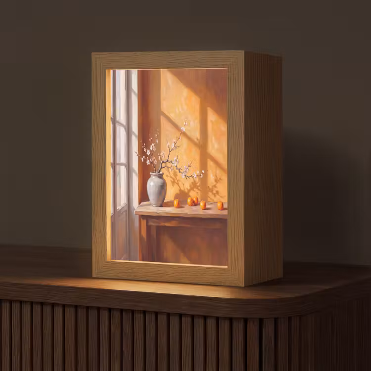 Table Lamp - White Flowers - Still Life - Witte bloemen - Stilleven Light Box met kabel (Tafellamp) klein
