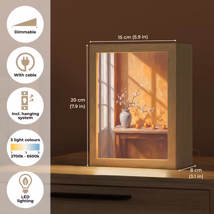 Table Lamp - White Flowers - Still Life - Witte bloemen - Stilleven Light Box met kabel (Tafellamp) klein