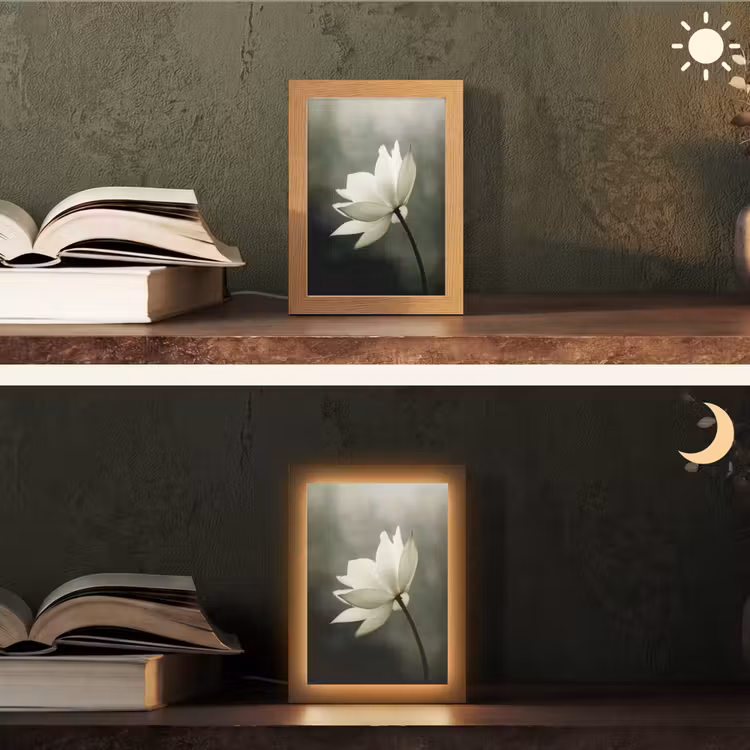 Wit - Lotus - Donker - Bloem Light Box met kabel (Tafellamp) klein -sfeer3
