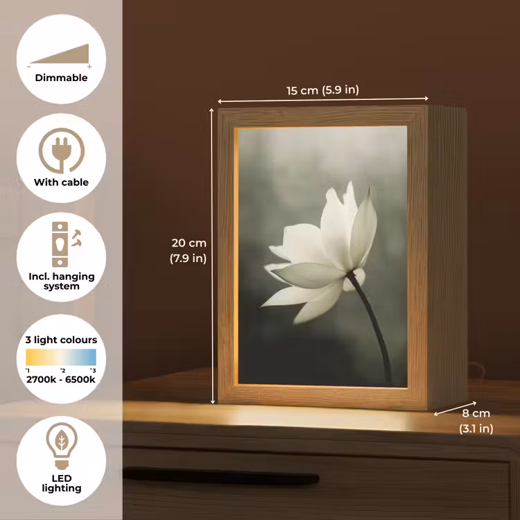 Wit - Lotus - Donker - Bloem Light Box met kabel (Tafellamp) klein -USP_EN