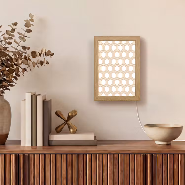 Wit - Patroon - Symmetrisch - Modern Light Box met kabel (Tafellamp) klein 925 -sfeer2