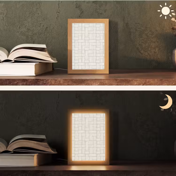 Vlechtwerk - Banen - Beige Light Box met kabel (Tafellamp) klein 925 -sfeer3