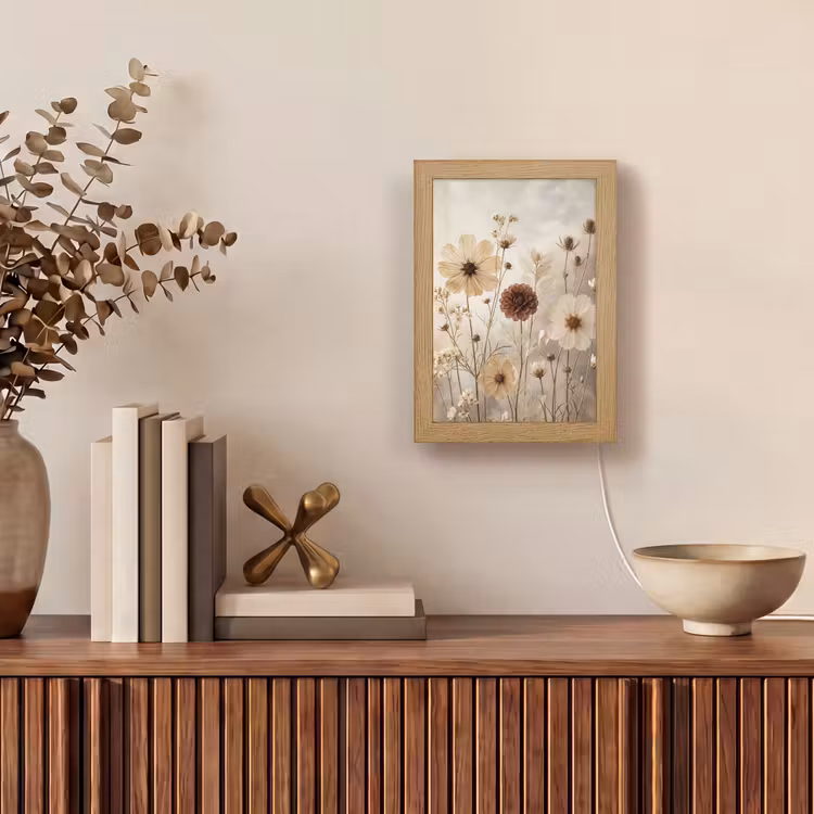 Wilde bloemen - Botanisch - Vintage - Natuur - Rustiek Light Box met kabel (Tafellamp) klein -sfeer2