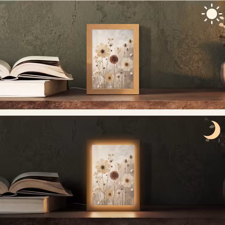 Wilde bloemen - Botanisch - Vintage - Natuur - Rustiek Light Box met kabel (Tafellamp) klein -sfeer3