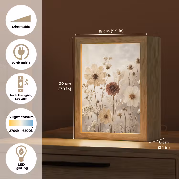 Wilde bloemen - Botanisch - Vintage - Natuur - Rustiek Light Box met kabel (Tafellamp) klein -USP_EN