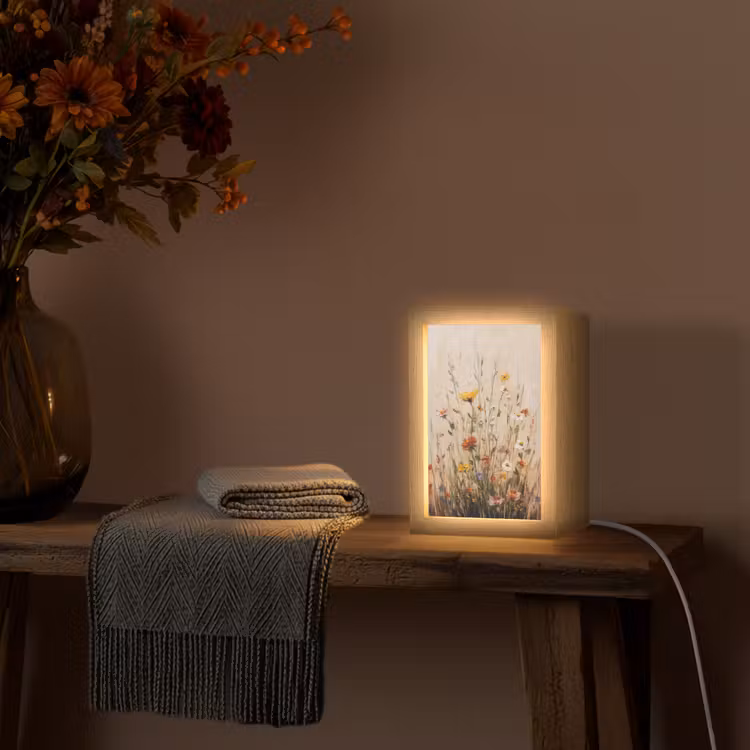 Wilde bloemen - Penseelstreken - Rustgevend Light Box met kabel (Tafellamp) klein -sfeer4