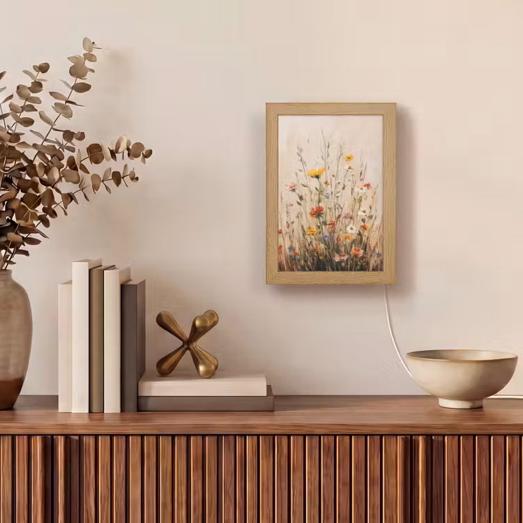 Wilde bloemen - Penseelstreken - Rustgevend Light Box met kabel (Tafellamp) klein -sfeer2