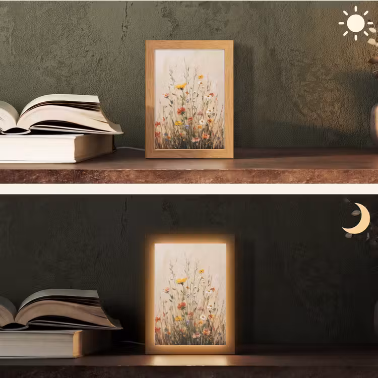 Wilde bloemen - Penseelstreken - Rustgevend Light Box met kabel (Tafellamp) klein -sfeer3