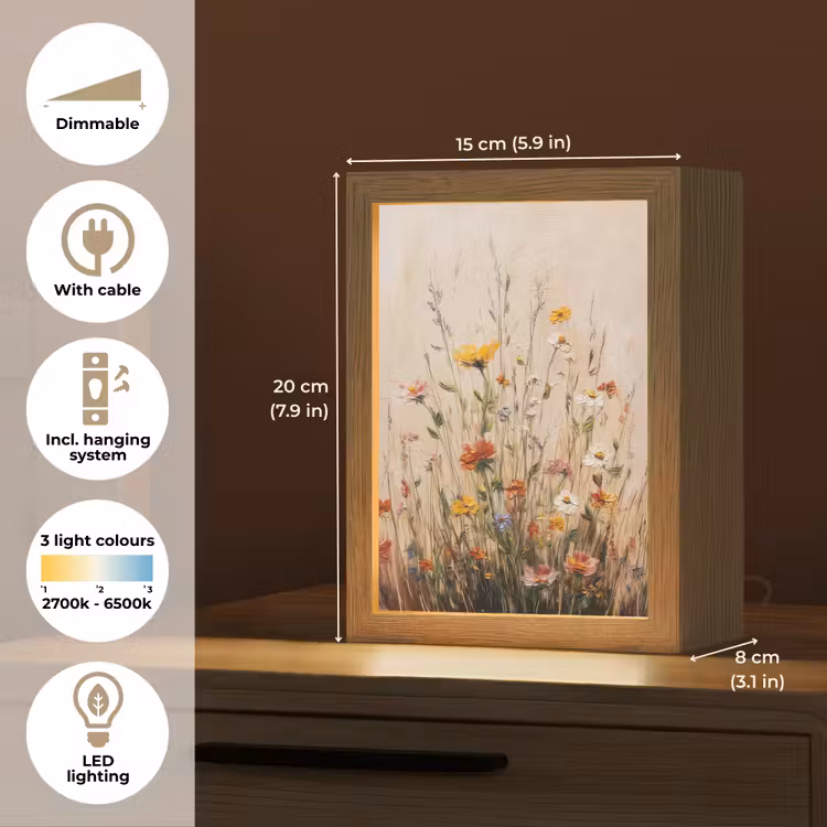 Wilde bloemen - Penseelstreken - Rustgevend Light Box met kabel (Tafellamp) klein -USP_EN