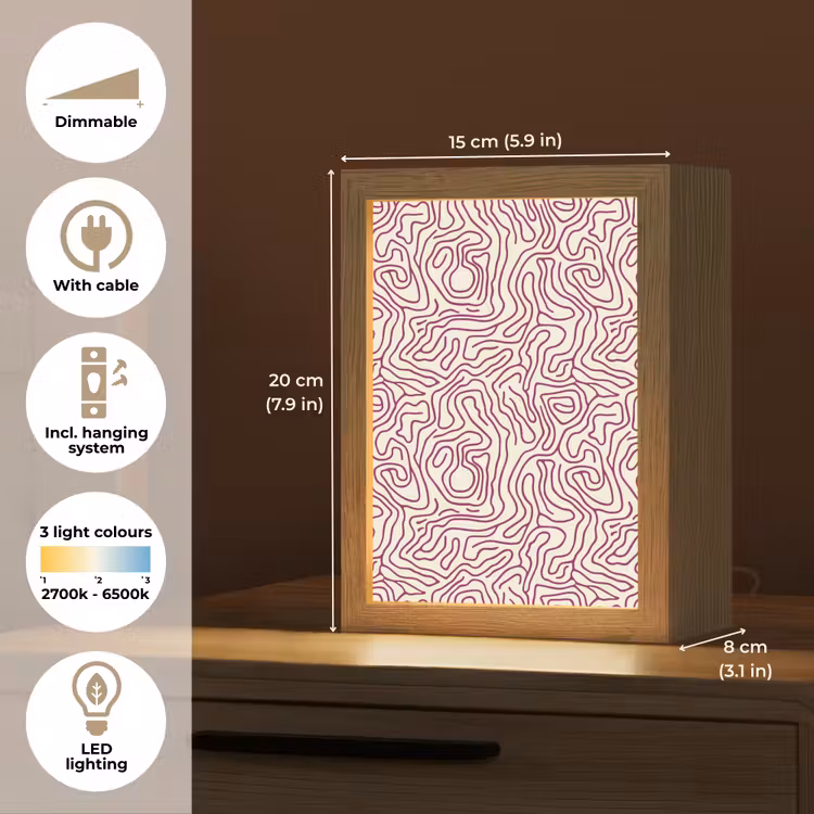 Kronkelende lijn - Magenta - Crème Light Box met kabel (Tafellamp) klein 925 -USP_EN