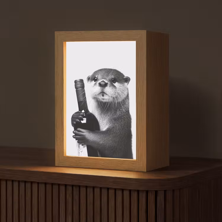 Wijnfles - Otter - Zwart Light Box met kabel (Tafellamp) klein -z3d_website