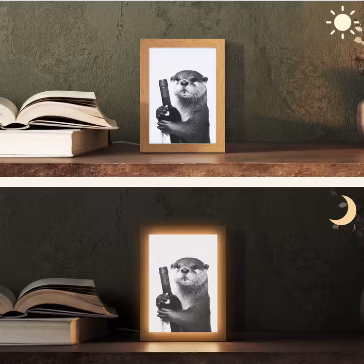 Wijnfles - Otter - Zwart Light Box met kabel (Tafellamp) klein -sfeer3