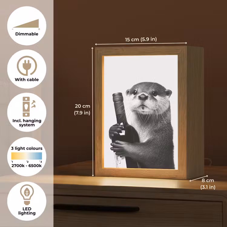 Wijnfles - Otter - Zwart Light Box met kabel (Tafellamp) klein -USP_EN