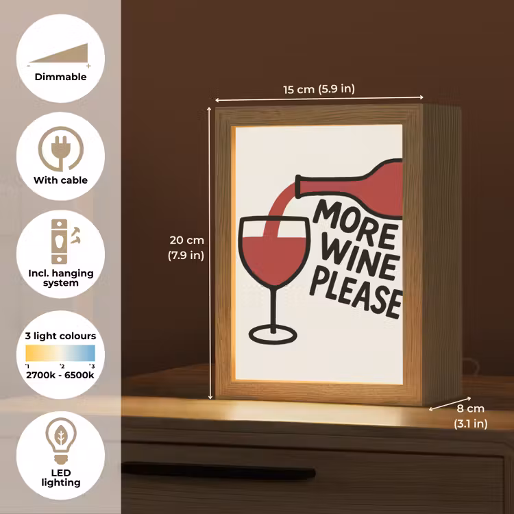 Wijnfles - Quote - Rood - Glas Light Box met kabel (Tafellamp) klein -USP_EN