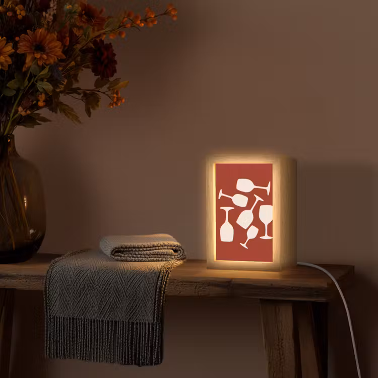 Wijnglazen - Silhouetten - Wit Light Box met kabel (Tafellamp) klein -sfeer4