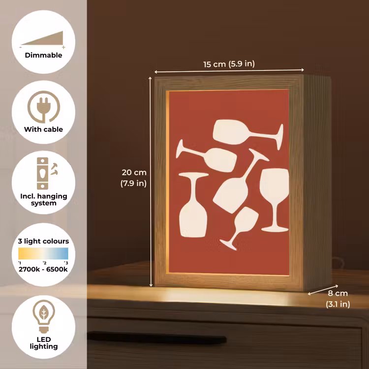 Wijnglazen - Silhouetten - Wit Light Box met kabel (Tafellamp) klein -USP_EN