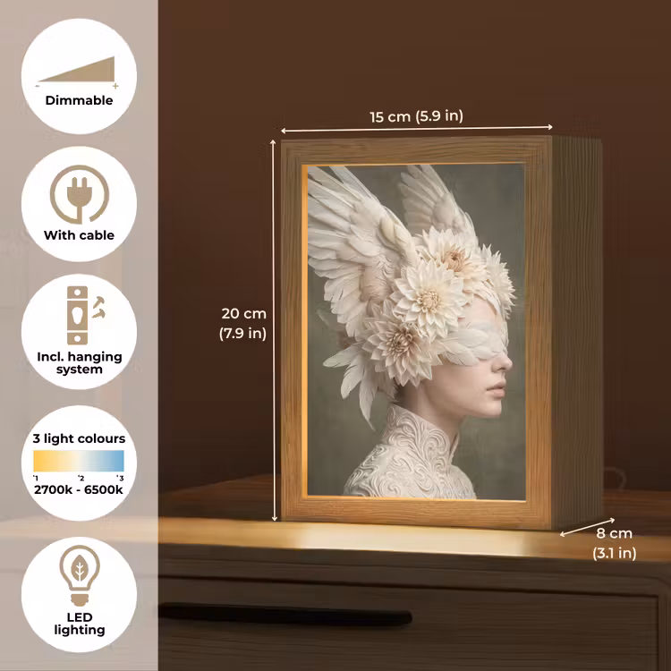 Vleugels - Vrouw - Wit Light Box met kabel (Tafellamp) klein -USP_EN