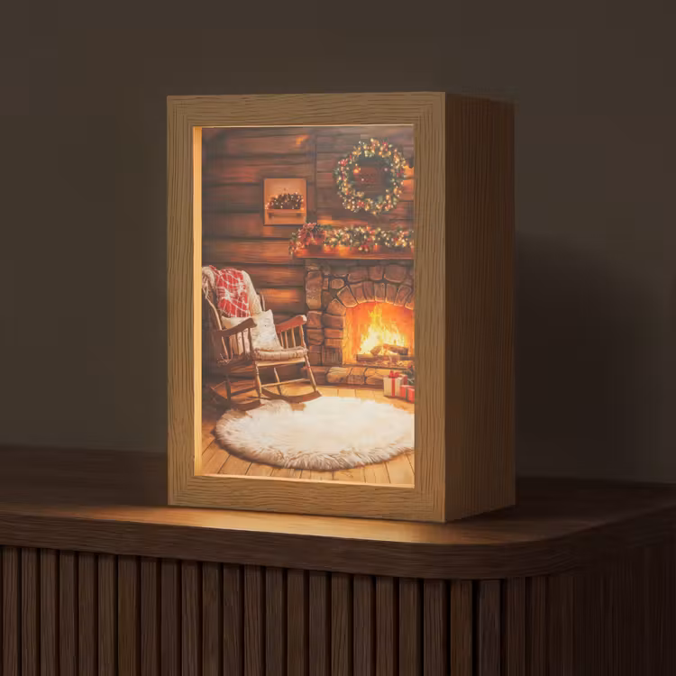 Winter - Kerst - Huis - Openhaard Light Box met kabel (Tafellamp) klein -z3d_website