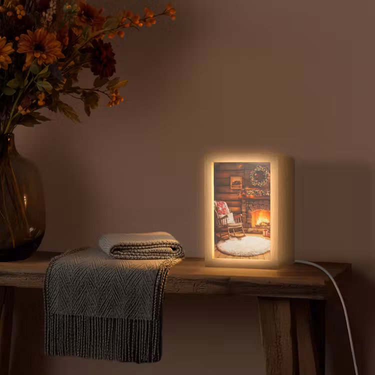 Winter - Kerst - Huis - Openhaard Light Box met kabel (Tafellamp) klein -sfeer4