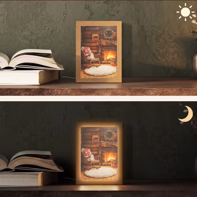 Winter - Kerst - Huis - Openhaard Light Box met kabel (Tafellamp) klein -sfeer3