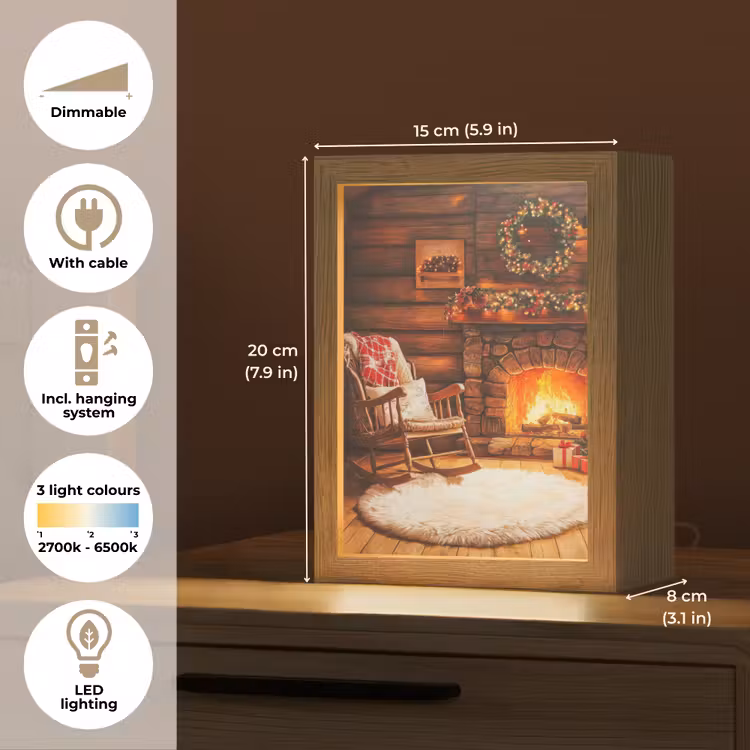 Winter - Kerst - Huis - Openhaard Light Box met kabel (Tafellamp) klein -USP_EN