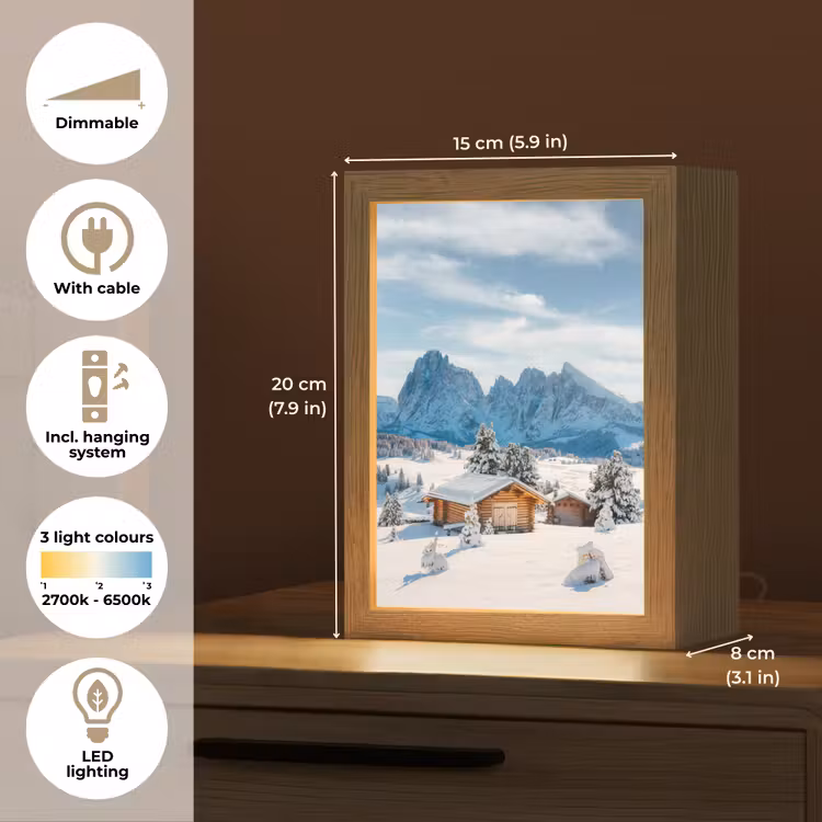 Winter - Huisje - Bergen - Uitzicht - Sneeuw Light Box met kabel (Tafellamp) klein -USP_EN