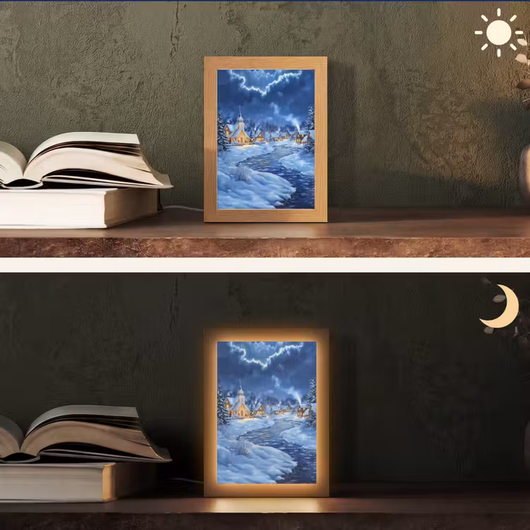 Winteravond - Kerstdorp - Donker Light Box met kabel (Tafellamp) klein -sfeer3