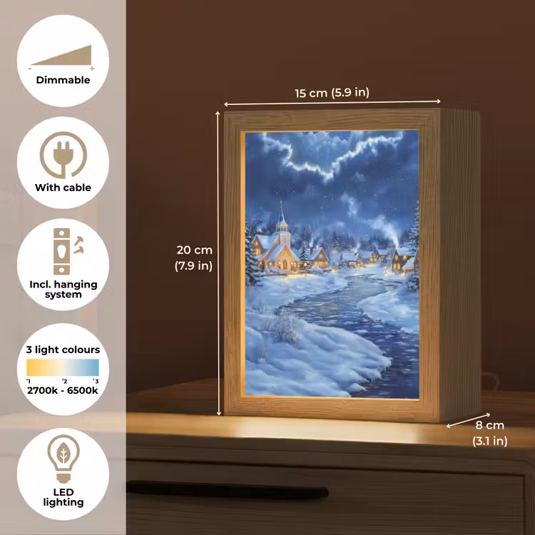 Winteravond - Kerstdorp - Donker Light Box met kabel (Tafellamp) klein -USP_EN