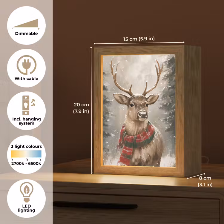 Winter - Bos - Rendier - Donker Light Box met kabel (Tafellamp) klein -USP_EN