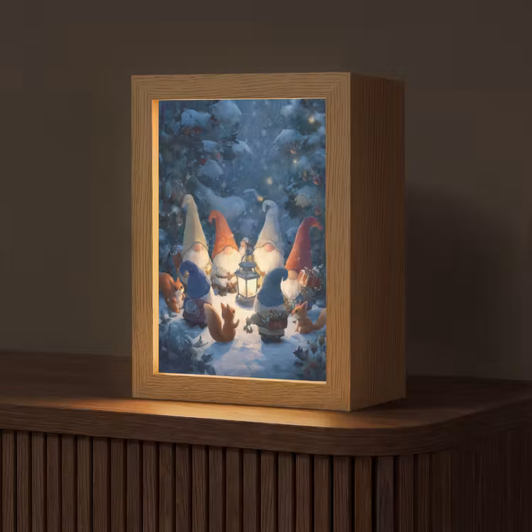 Winter - Gnooms - Eekhoorns - Meerkleurig Light Box met kabel (Tafellamp) klein -z3d_website