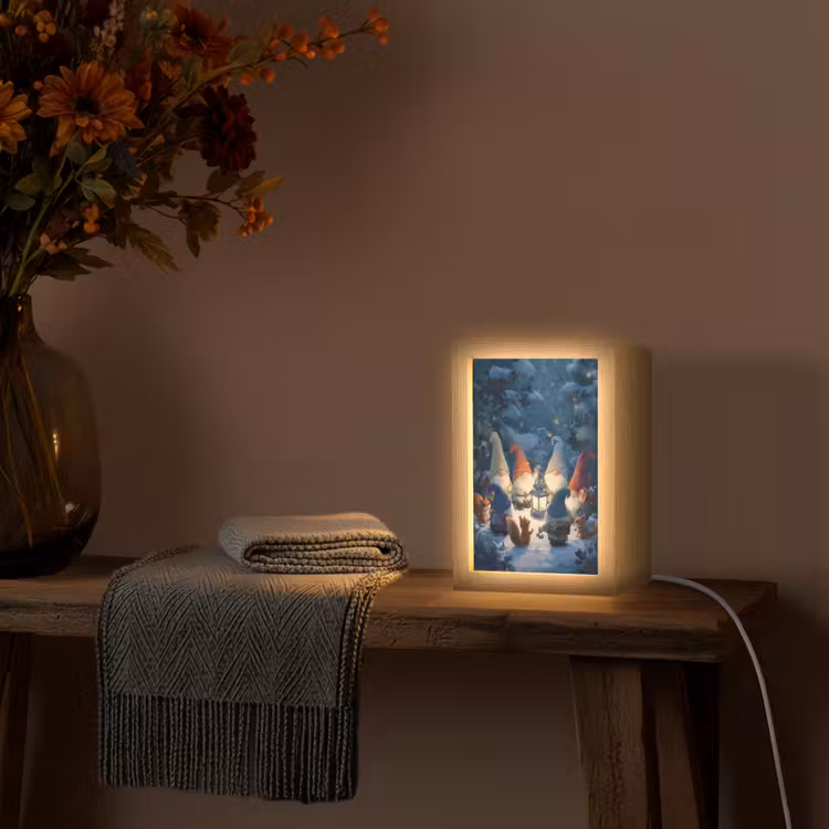 Winter - Gnooms - Eekhoorns - Meerkleurig Light Box met kabel (Tafellamp) klein -sfeer4