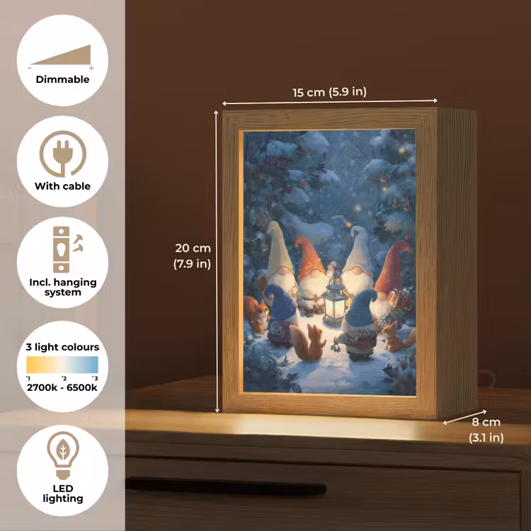 Winter - Gnooms - Eekhoorns - Meerkleurig Light Box met kabel (Tafellamp) klein -USP_EN