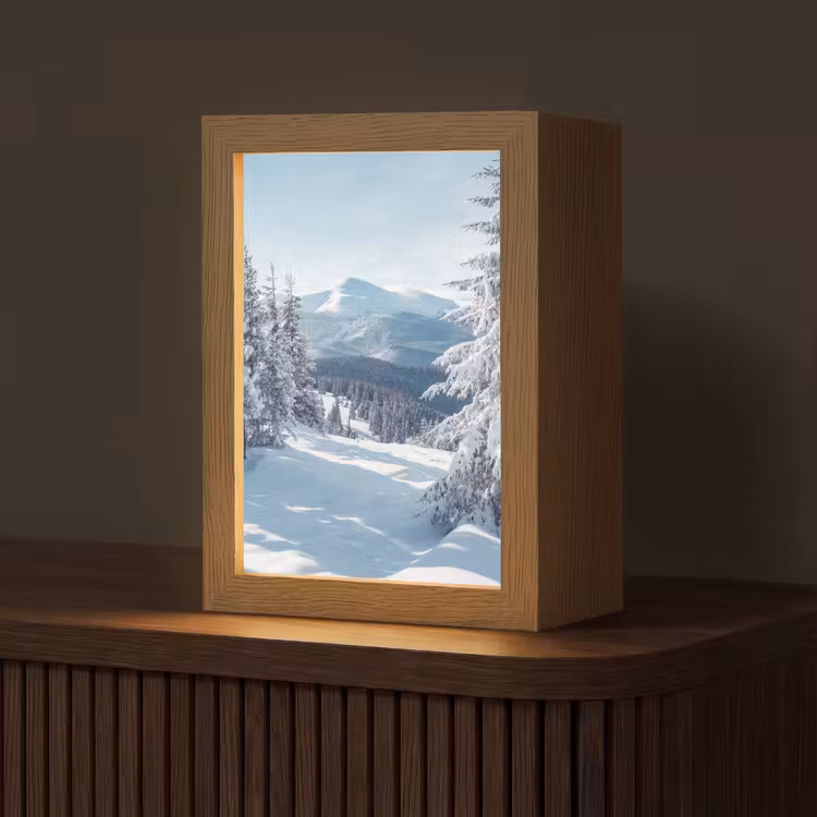 Winterlandschap - Natuur - Berg - Bomen - Sneeuw Light Box met kabel (Tafellamp) klein -z3d_website