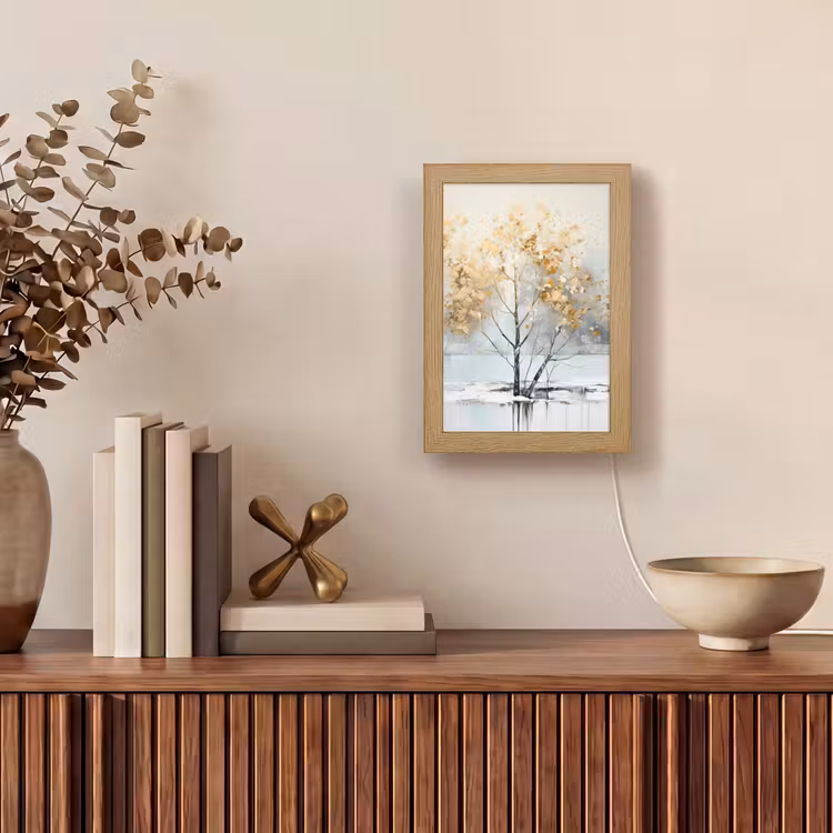 Winter - Bomen - Natuur - Acryl - Kunst Light Box met kabel (Tafellamp) klein -sfeer2