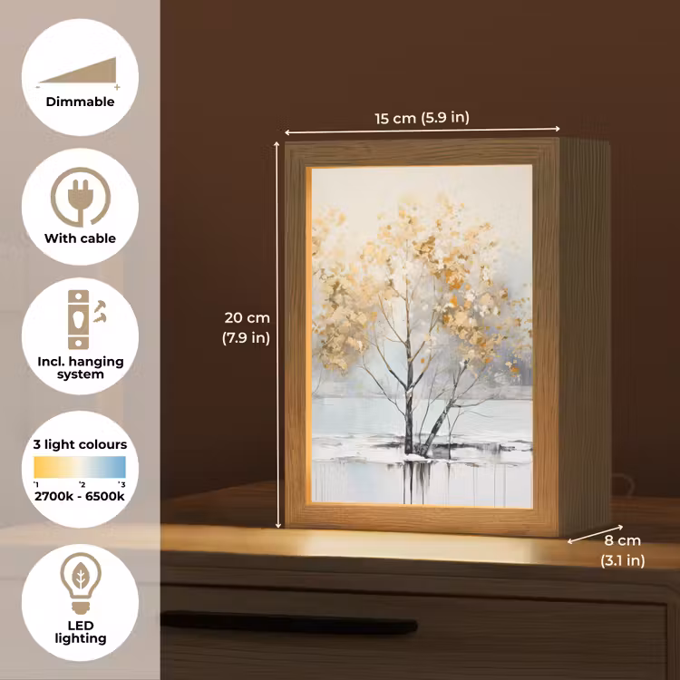Winter - Bomen - Natuur - Acryl - Kunst Light Box met kabel (Tafellamp) klein -USP_EN