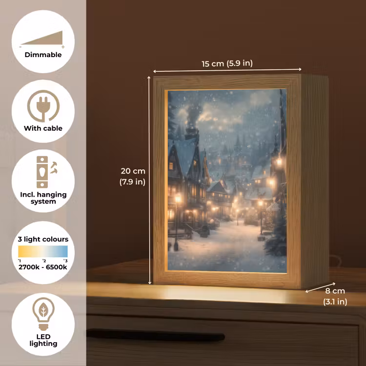 Winterdorp - Sneeuw - Donker Light Box met kabel (Tafellamp) klein -USP_EN