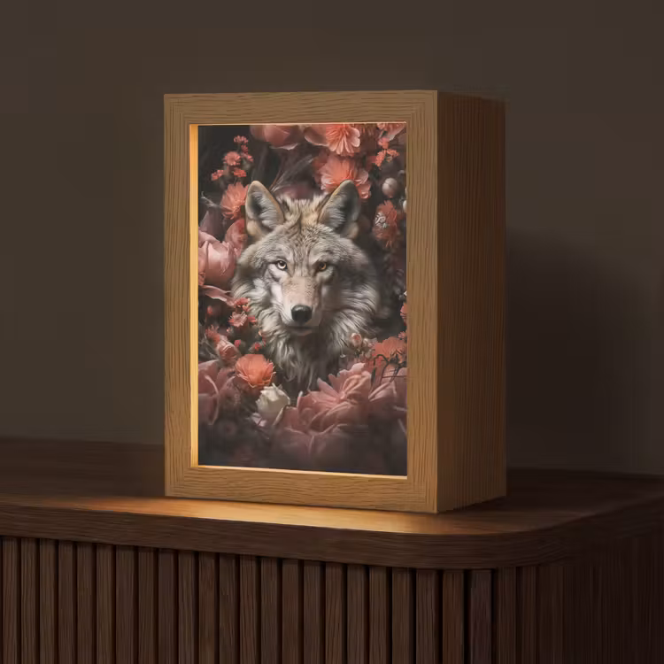 Wolf - Dier - Bloemen - Botanisch - Natuur - Fantasie Light Box met kabel (Tafellamp) klein -z3d_website