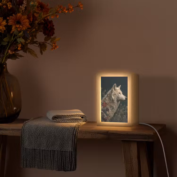 Wolf - Bloemen - Natuur Light Box met kabel (Tafellamp) klein -sfeer4