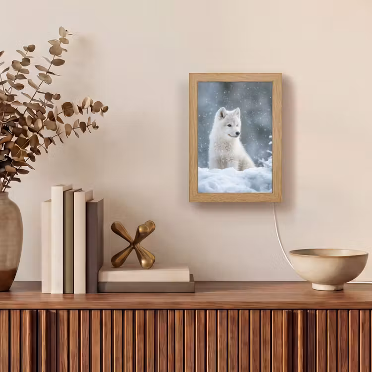 Wolf - Pup - Sneeuw Light Box met kabel (Tafellamp) klein -sfeer2