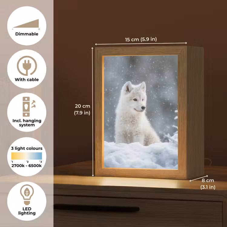 Wolf - Pup - Sneeuw Light Box met kabel (Tafellamp) klein -USP_EN
