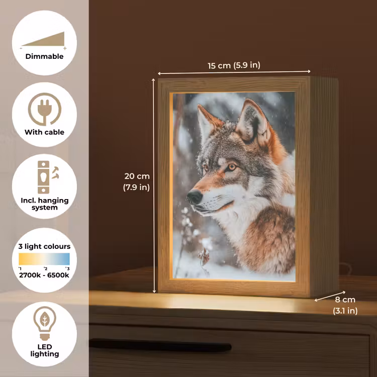 Wolf - Sneeuw - Winter - Dieren - Natuur - Sneeuw Light Box met kabel (Tafellamp) klein -USP_EN