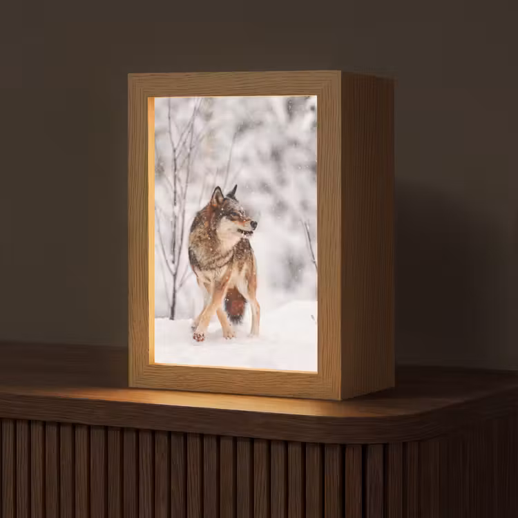 Wolf - Winter - Sneeuw - Natuur - Dieren Light Box met kabel (Tafellamp) klein -z3d_website