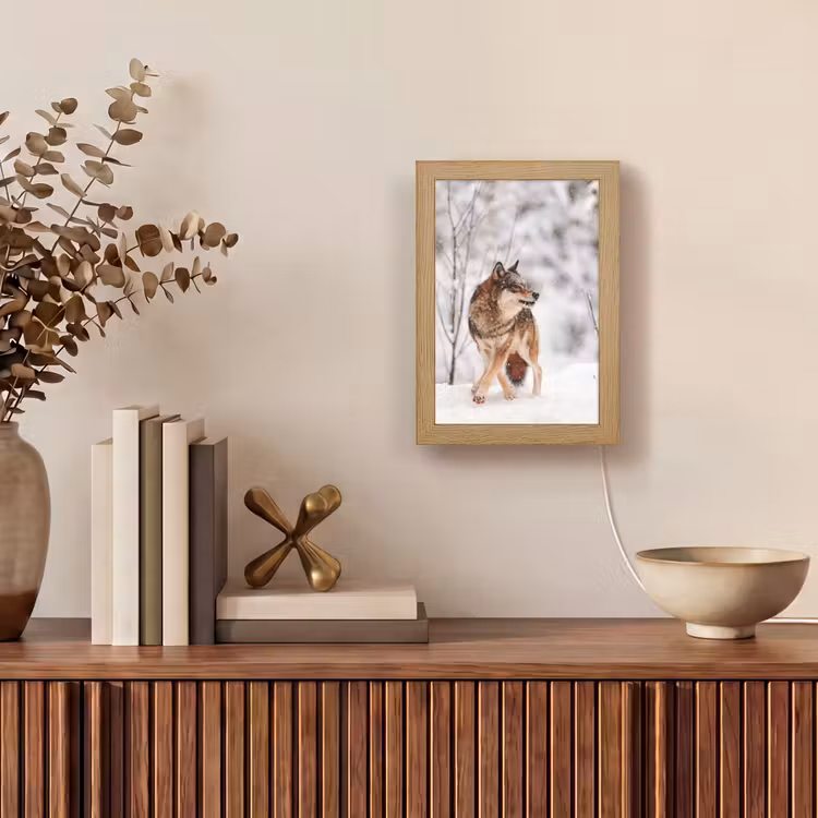 Wolf - Winter - Sneeuw - Natuur - Dieren Light Box met kabel (Tafellamp) klein -sfeer2